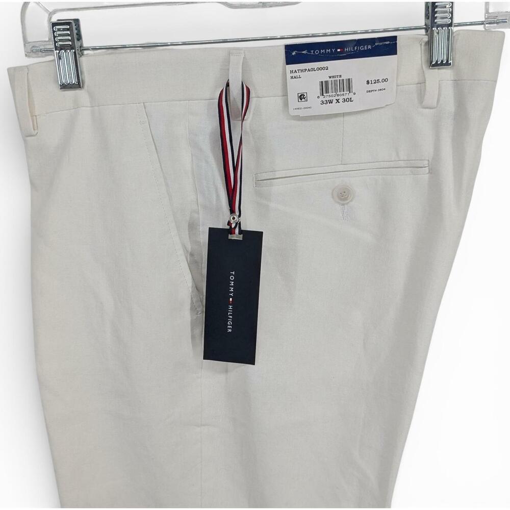Tommy Hilfiger Men's Modern-Fit Linen Cotton Dress Pants White 33 x 30